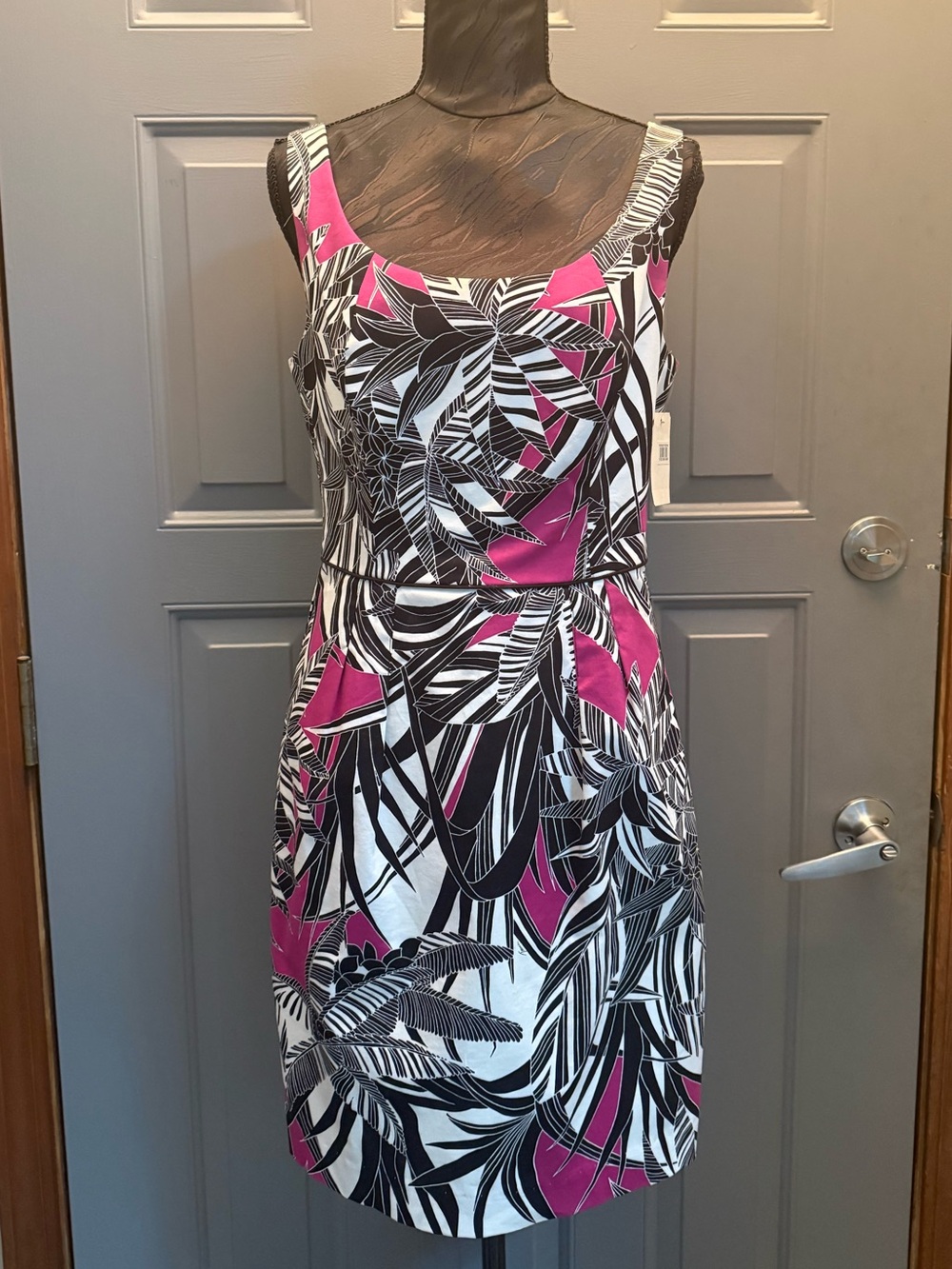 Trina Turk Black, White & Pink Tropical Sheath Dress